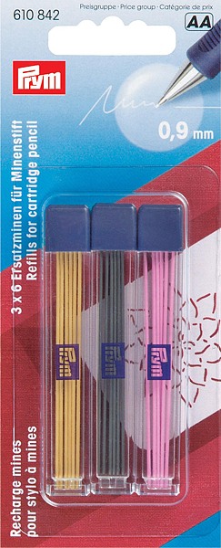 фото - 610842 Prym Запасные грифели для механического карандаша, желт/черн/роз по 6 шт.